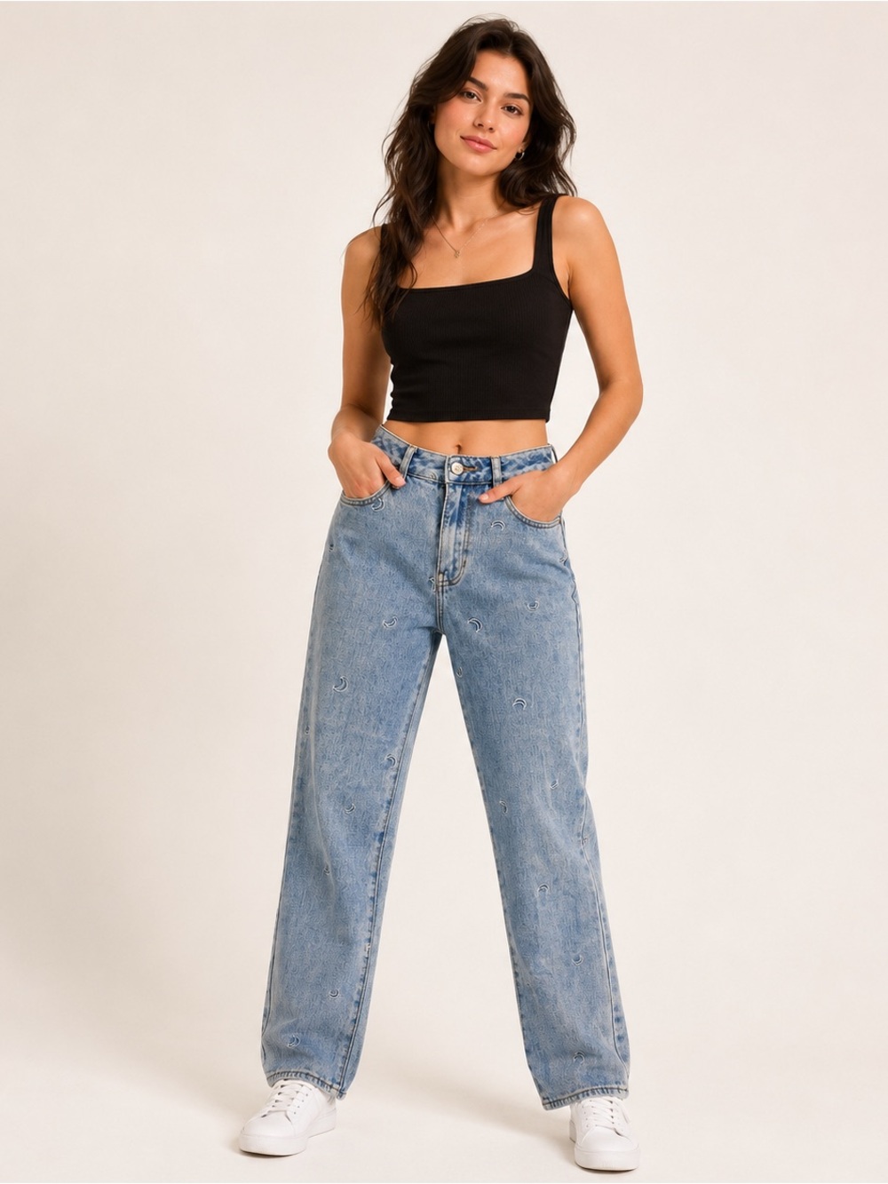 PacSun Light Wash Crescent Moon Embroidered Straight Leg Jeans size 24
